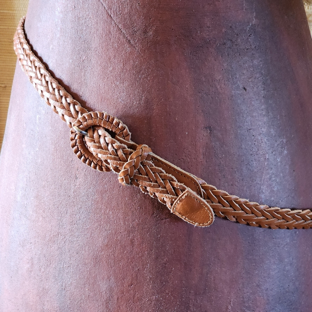 Vintage Genuine Leather Brown Braided Belt 1" x 44" Made In Uraguay Size 14|16 - Picture 3 of 5